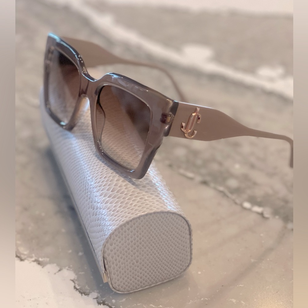 Jimmy Choo Taupe Gradient Square Sunglasses with Gold Logo